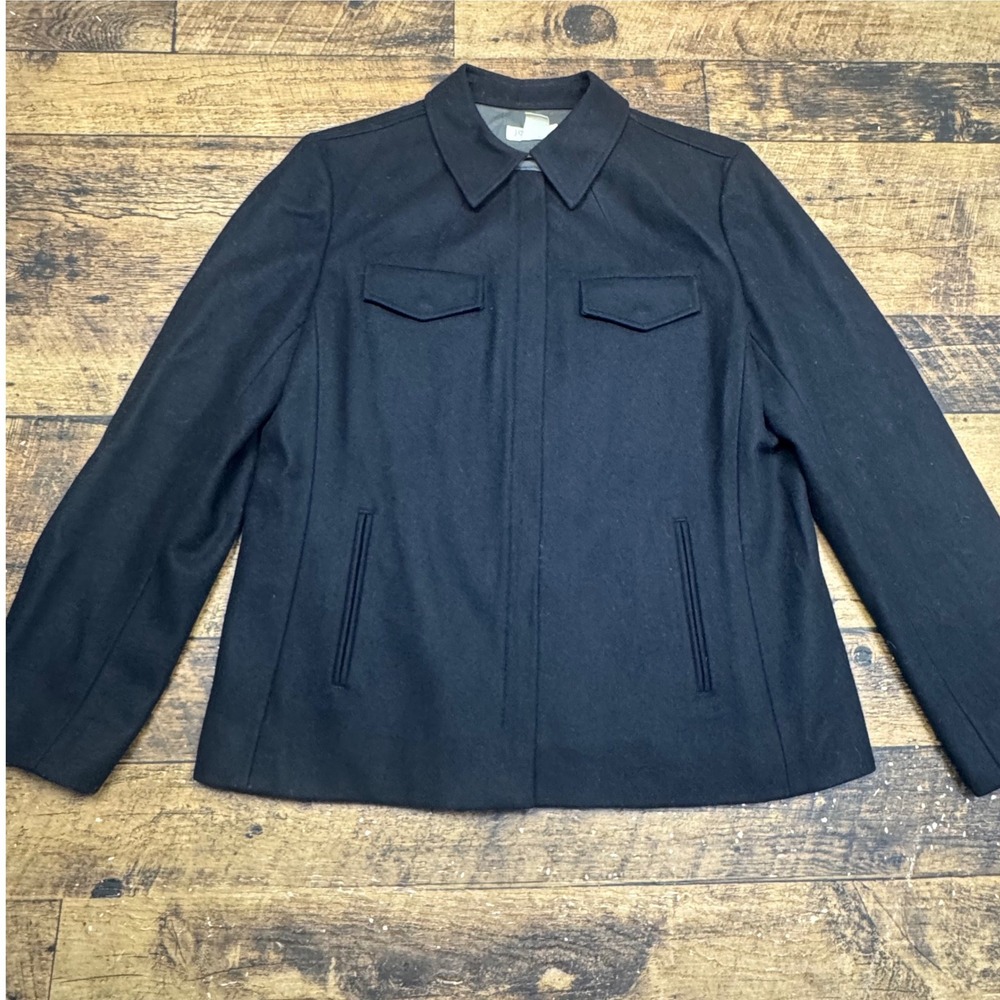 J. Crew Black Wool Blend Zip Up Jacket Size Large Utility‎ Pockets